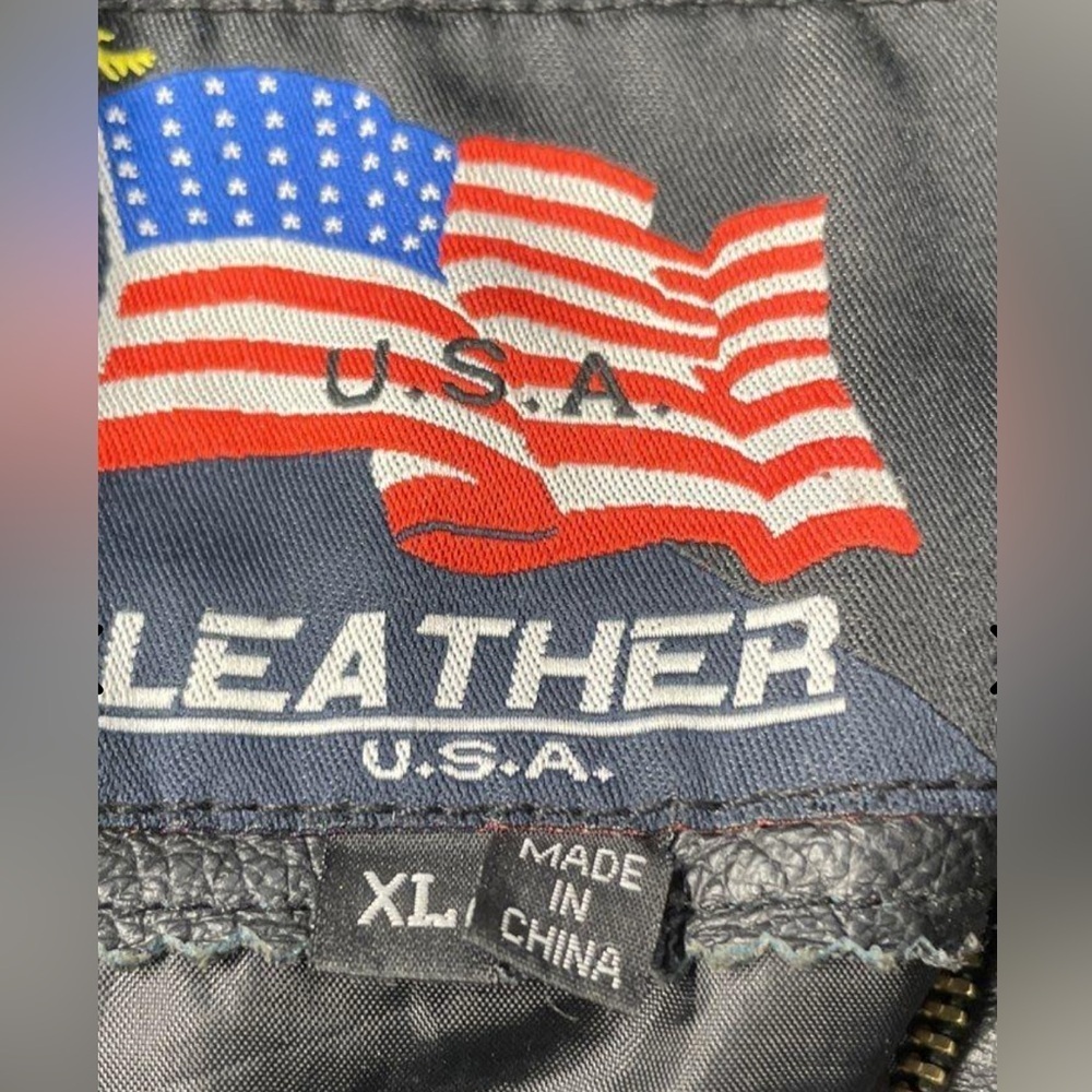 VINTAGE American Leather Men's USA Flag Eagle Jacket Bomber Biker Size: XL - Picture 3 of 5